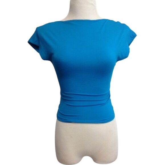 Shein Juniors Ladies Blue Bodycon Backless Cap Sleeve Short Top Size Small - Picture 1 of 6